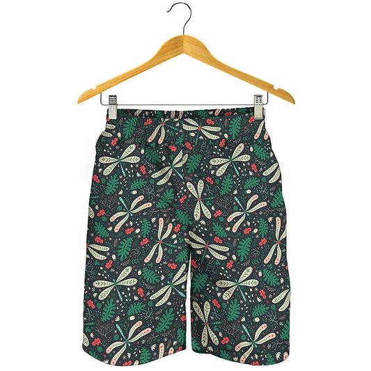 Christmas Floral Dragonfly Pattern Print Men's Shorts