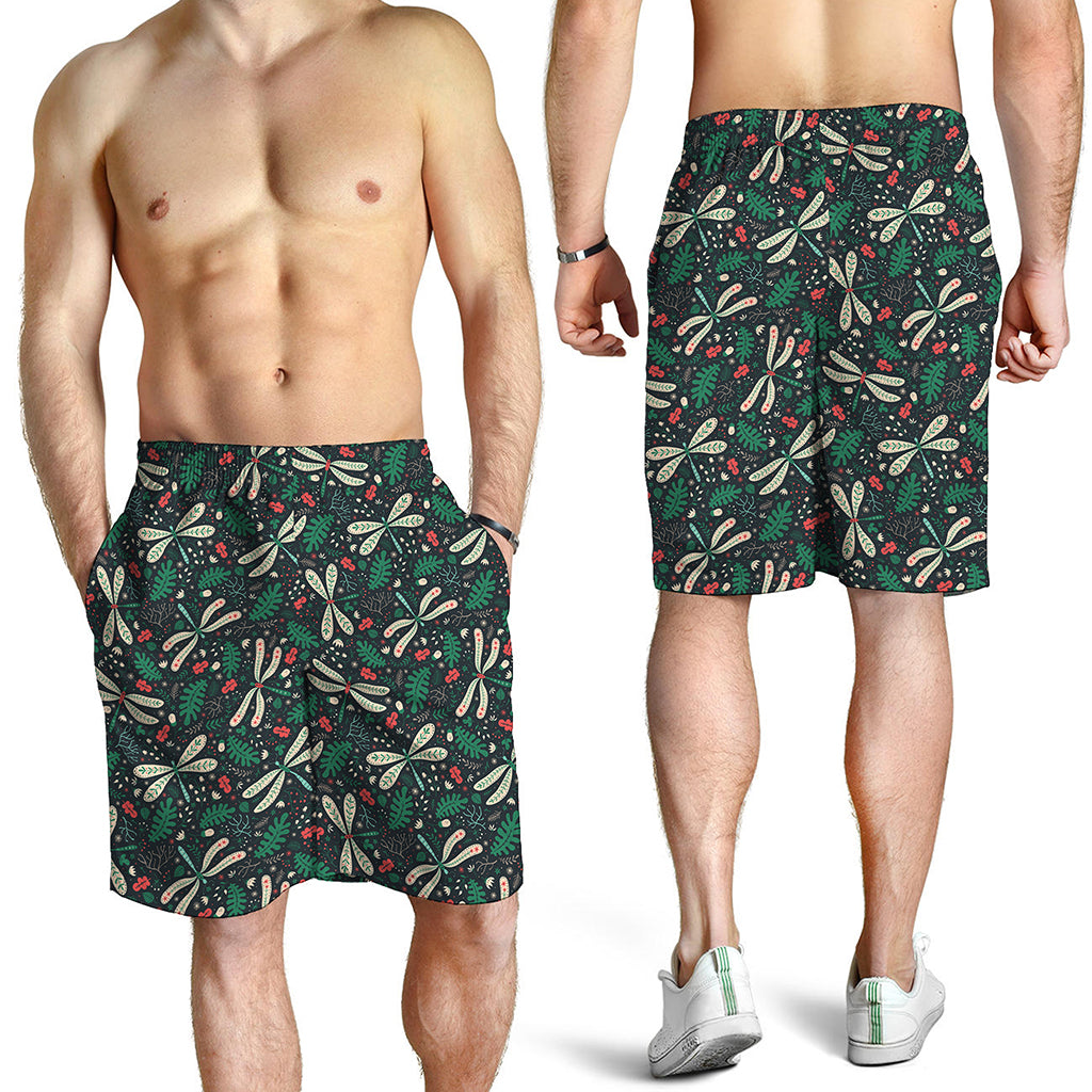 Christmas Floral Dragonfly Pattern Print Men's Shorts