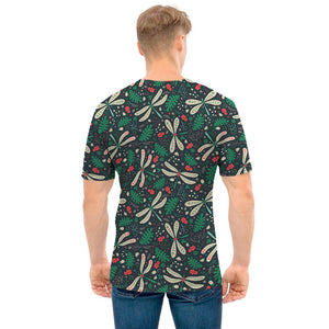 Christmas Floral Dragonfly Pattern Print Men's T-Shirt