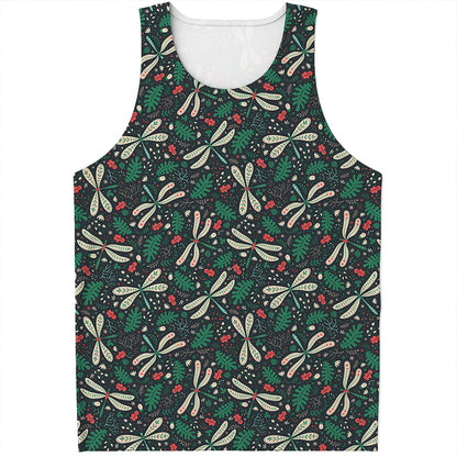 Christmas Floral Dragonfly Pattern Print Men's Tank Top