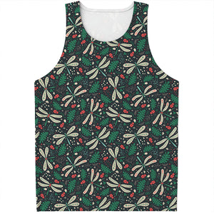 Christmas Floral Dragonfly Pattern Print Men's Tank Top