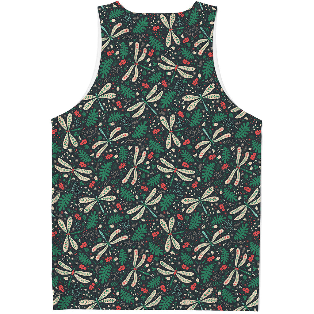 Christmas Floral Dragonfly Pattern Print Men's Tank Top