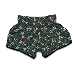 Christmas Floral Dragonfly Pattern Print Muay Thai Boxing Shorts