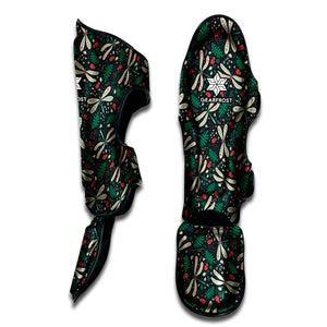 Christmas Floral Dragonfly Pattern Print Muay Thai Shin Guard