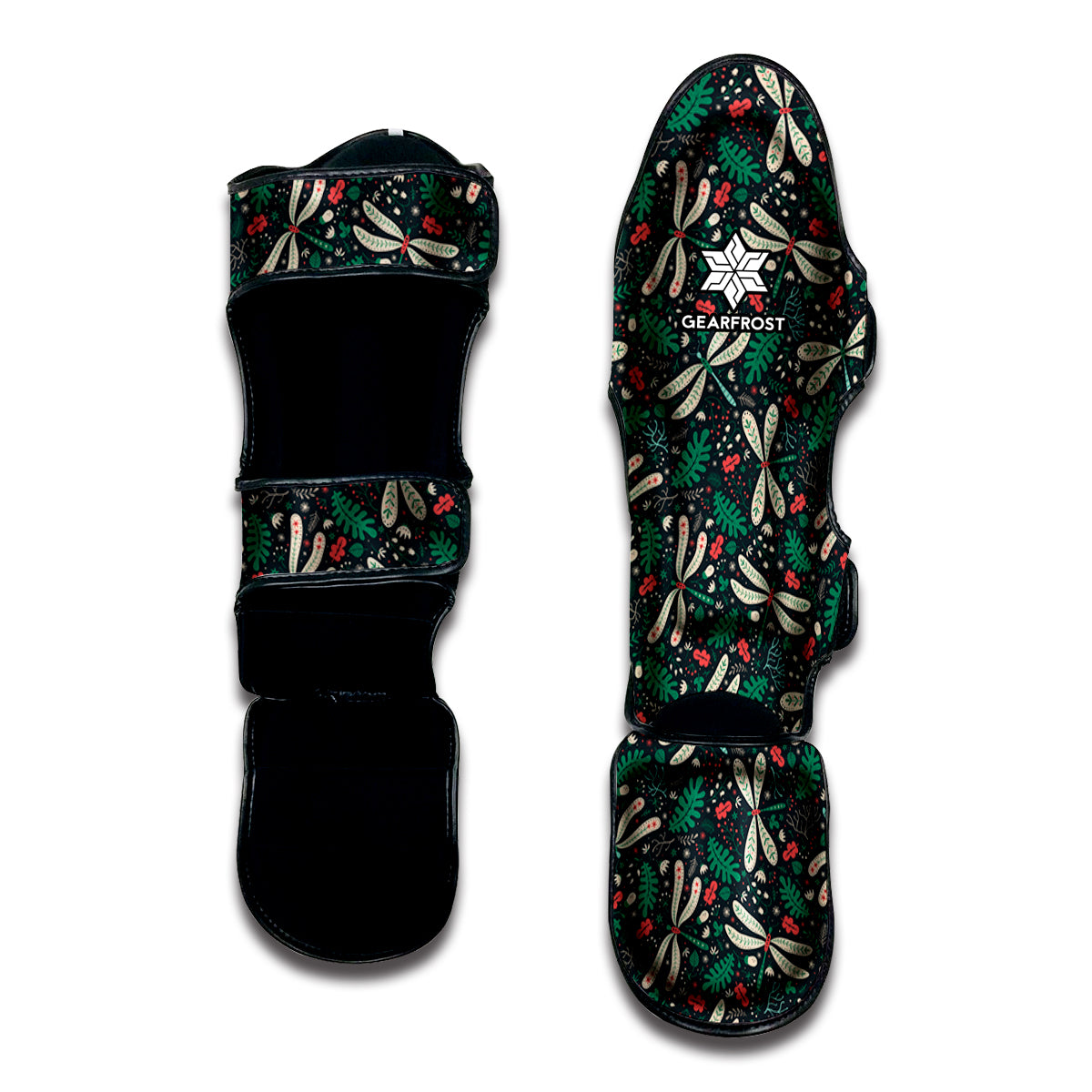 Christmas Floral Dragonfly Pattern Print Muay Thai Shin Guard