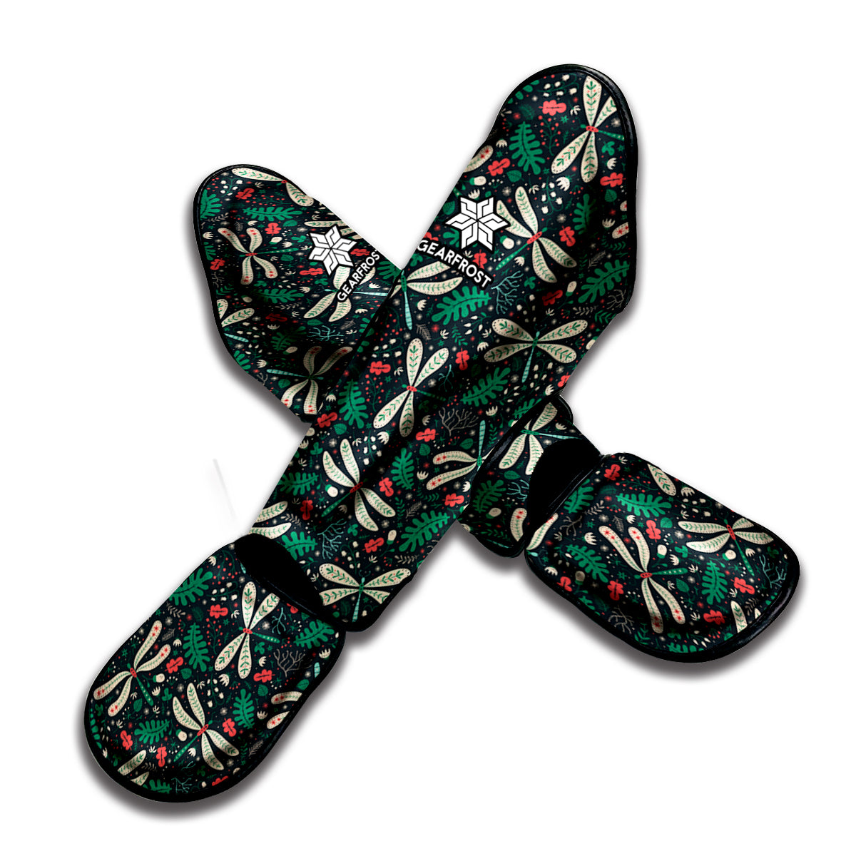 Christmas Floral Dragonfly Pattern Print Muay Thai Shin Guard