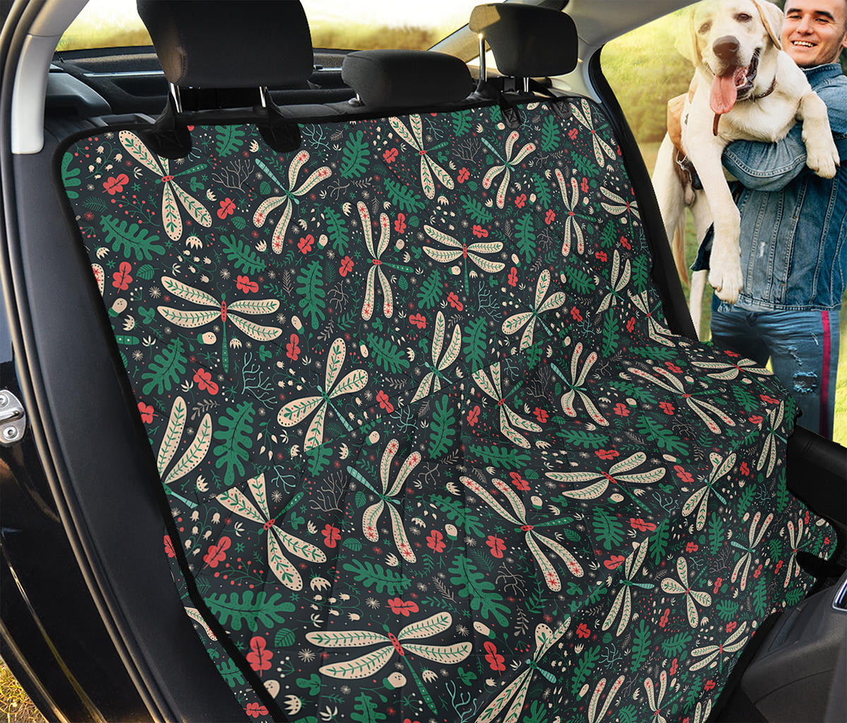 Christmas Floral Dragonfly Pattern Print Pet Car Back Seat Cover