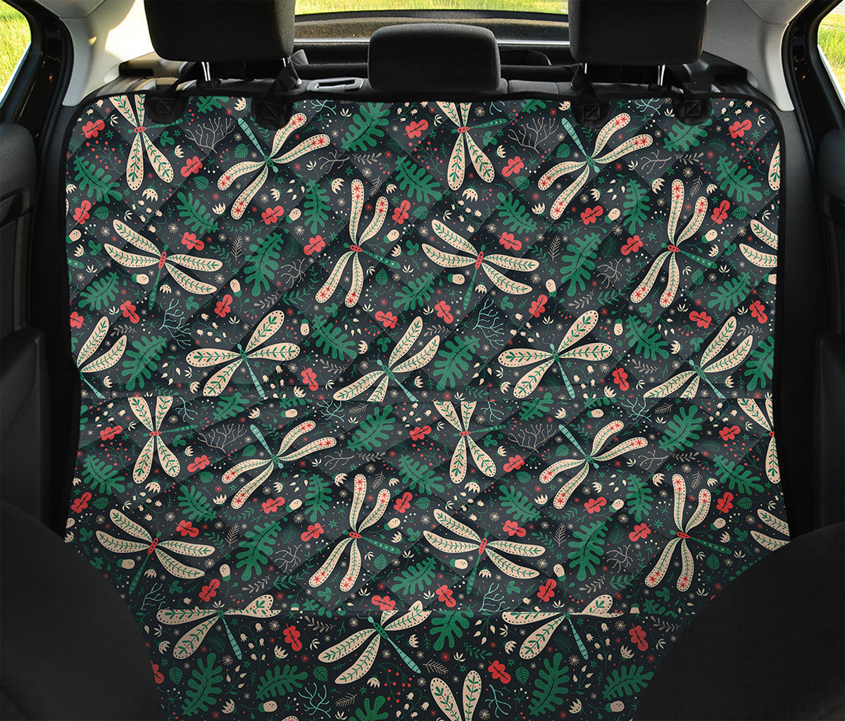 Christmas Floral Dragonfly Pattern Print Pet Car Back Seat Cover