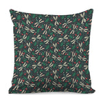 Christmas Floral Dragonfly Pattern Print Pillow Cover