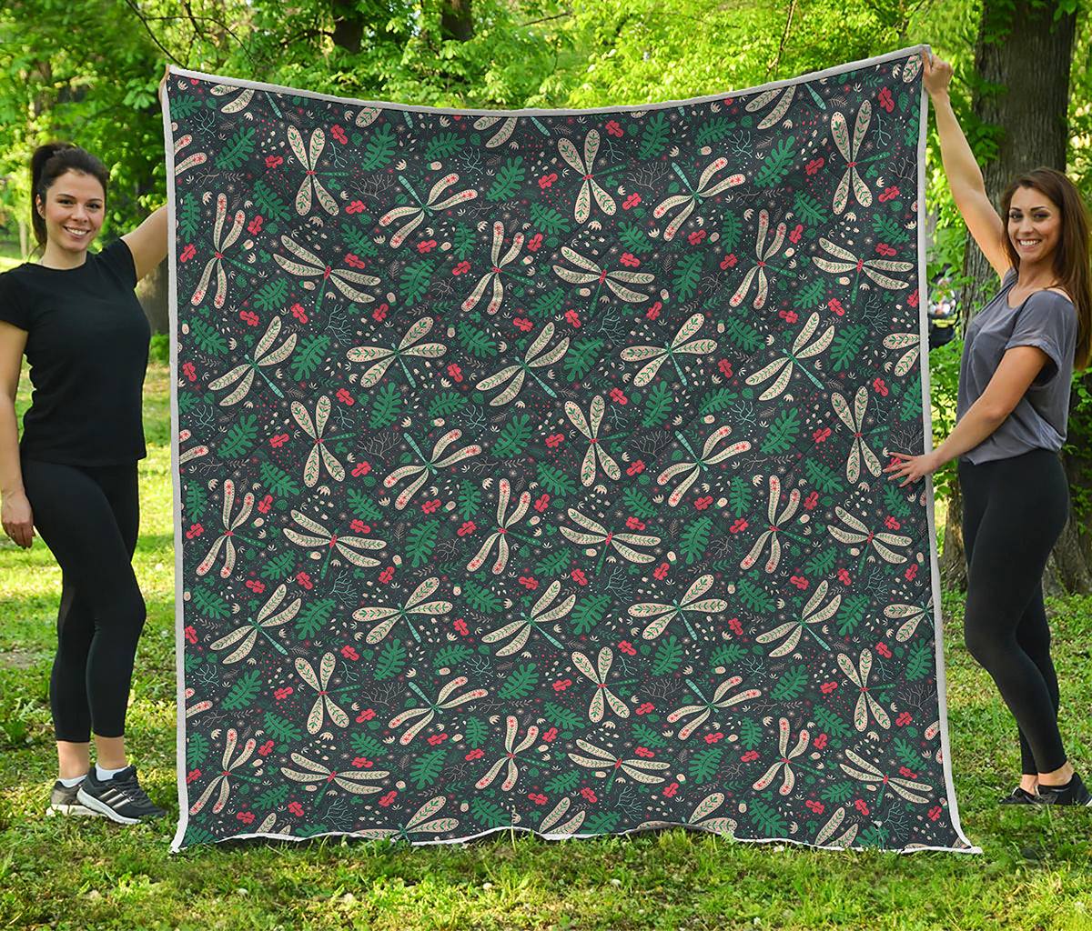 Christmas Floral Dragonfly Pattern Print Quilt