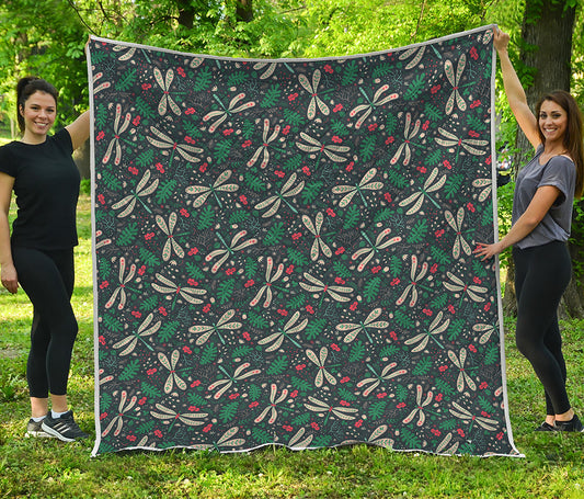 Christmas Floral Dragonfly Pattern Print Quilt