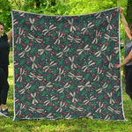Christmas Floral Dragonfly Pattern Print Quilt