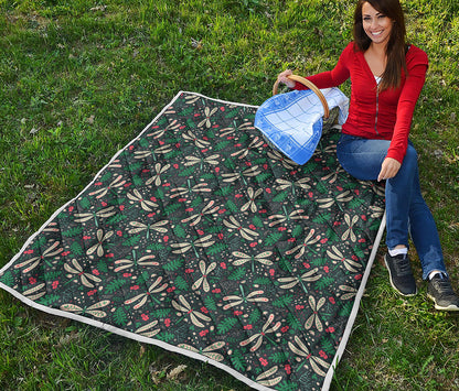 Christmas Floral Dragonfly Pattern Print Quilt