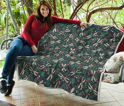 Christmas Floral Dragonfly Pattern Print Quilt