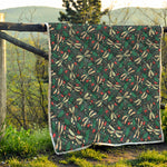 Christmas Floral Dragonfly Pattern Print Quilt