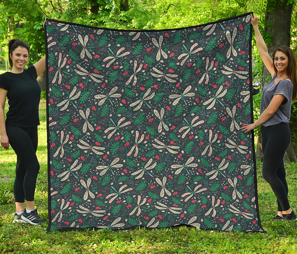 Christmas Floral Dragonfly Pattern Print Quilt