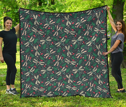 Christmas Floral Dragonfly Pattern Print Quilt