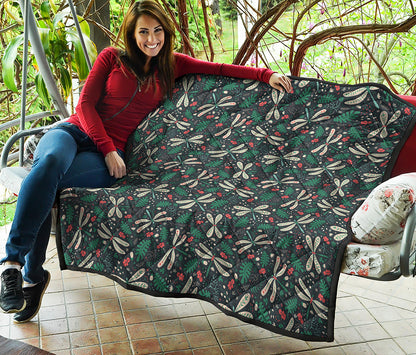 Christmas Floral Dragonfly Pattern Print Quilt