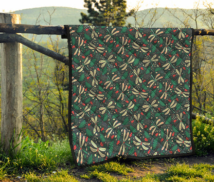 Christmas Floral Dragonfly Pattern Print Quilt