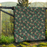 Christmas Floral Dragonfly Pattern Print Quilt