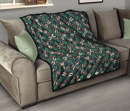 Christmas Floral Dragonfly Pattern Print Quilt