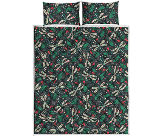 Christmas Floral Dragonfly Pattern Print Quilt Bed Set