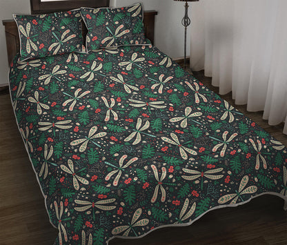 Christmas Floral Dragonfly Pattern Print Quilt Bed Set