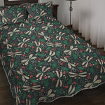 Christmas Floral Dragonfly Pattern Print Quilt Bed Set