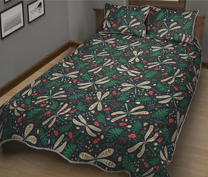 Christmas Floral Dragonfly Pattern Print Quilt Bed Set