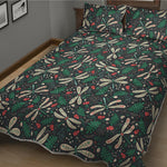 Christmas Floral Dragonfly Pattern Print Quilt Bed Set