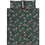 Christmas Floral Dragonfly Pattern Print Quilt Bed Set