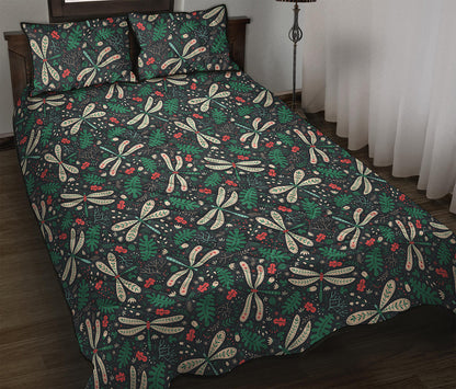Christmas Floral Dragonfly Pattern Print Quilt Bed Set