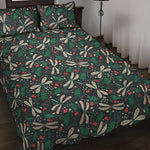 Christmas Floral Dragonfly Pattern Print Quilt Bed Set