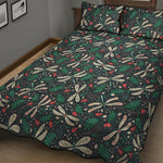 Christmas Floral Dragonfly Pattern Print Quilt Bed Set