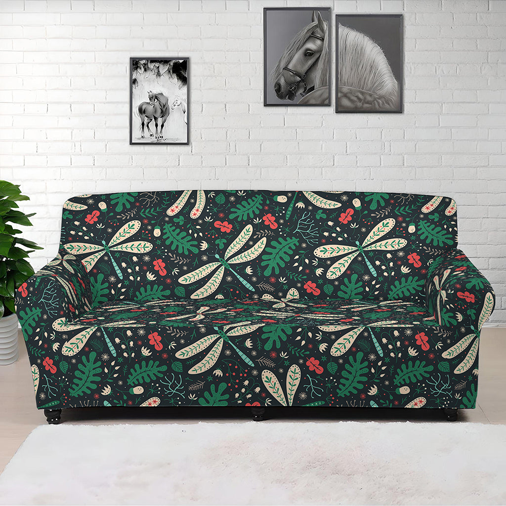 Christmas Floral Dragonfly Pattern Print Sofa Cover