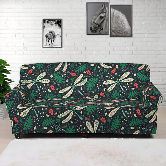 Christmas Floral Dragonfly Pattern Print Sofa Cover