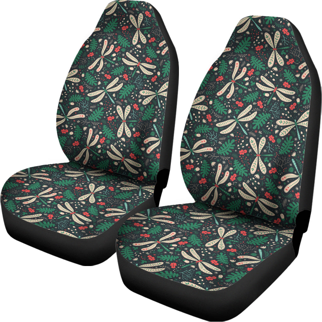 Christmas Floral Dragonfly Pattern Print Universal Fit Car Seat Covers