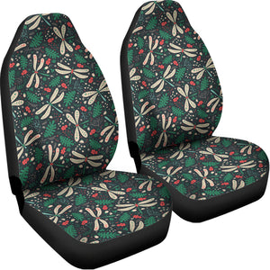 Christmas Floral Dragonfly Pattern Print Universal Fit Car Seat Covers