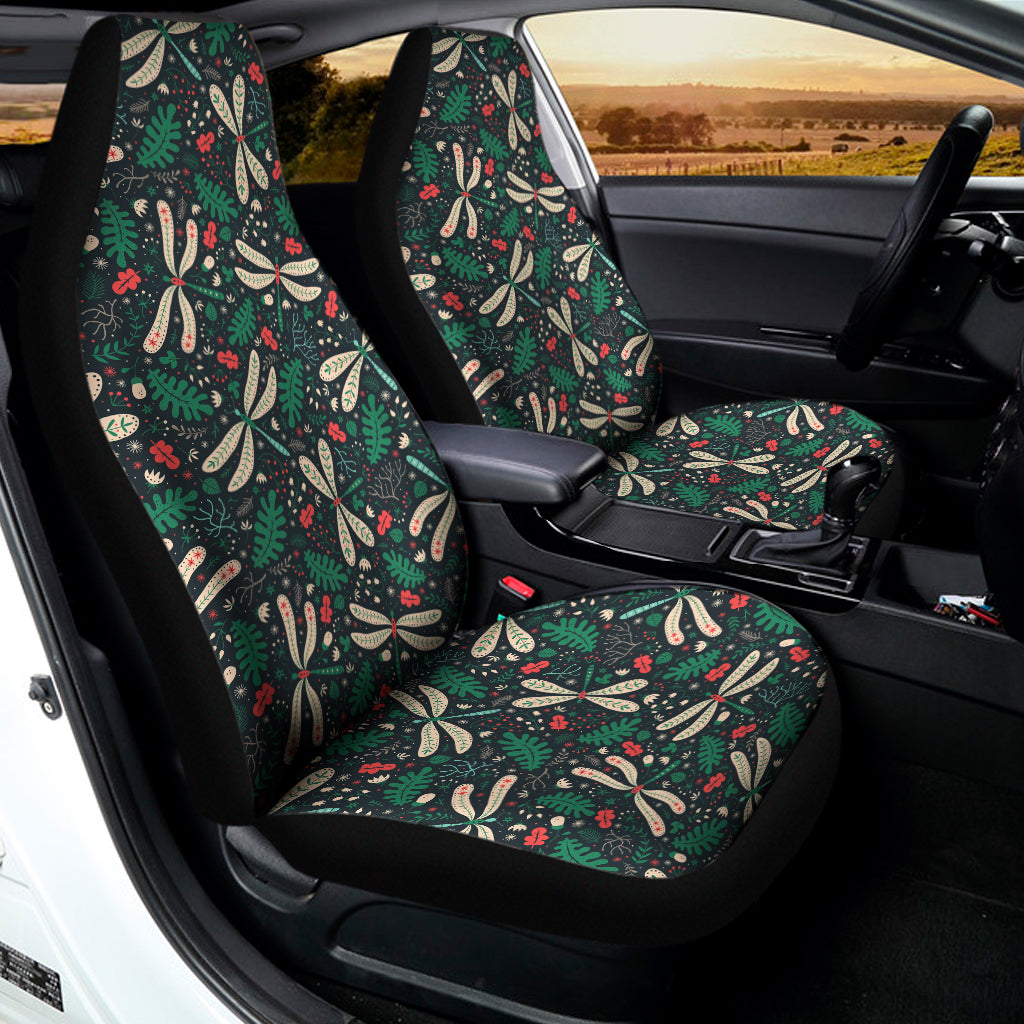 Christmas Floral Dragonfly Pattern Print Universal Fit Car Seat Covers