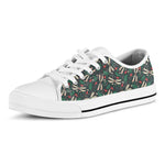 Christmas Floral Dragonfly Pattern Print White Low Top Shoes