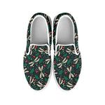 Christmas Floral Dragonfly Pattern Print White Slip On Shoes