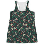 Christmas Floral Dragonfly Pattern Print Women's Racerback Tank Top