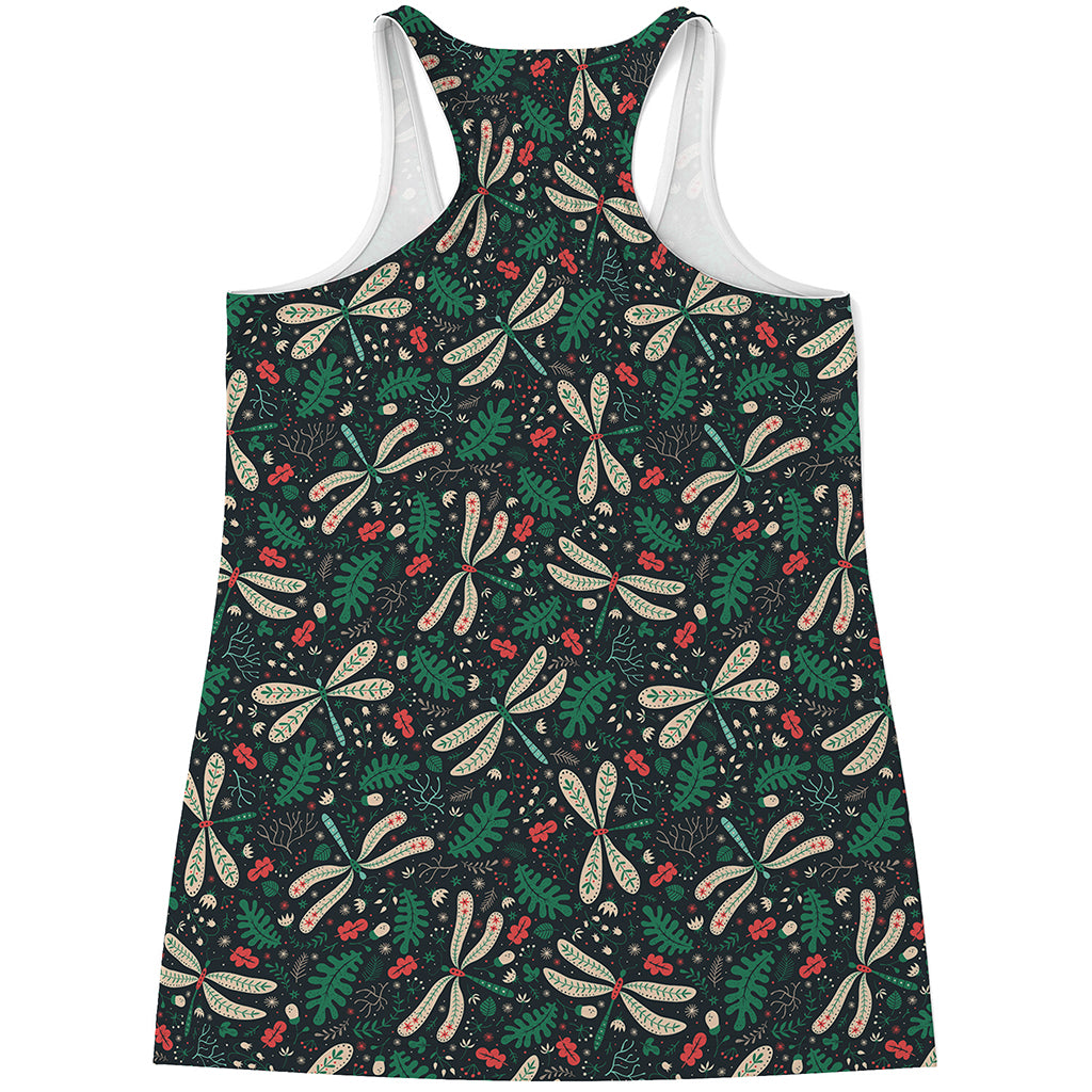 Christmas Floral Dragonfly Pattern Print Women's Racerback Tank Top