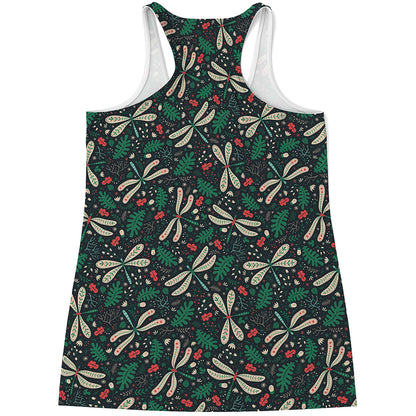 Christmas Floral Dragonfly Pattern Print Women's Racerback Tank Top