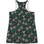 Christmas Floral Dragonfly Pattern Print Women's Racerback Tank Top