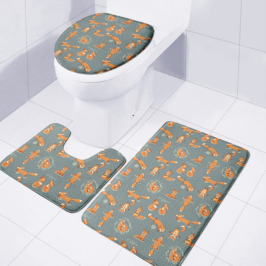 Christmas Fox Pattern Print 3 Piece Bath Mat Set