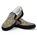 Christmas Fox Pattern Print Black Slip On Shoes