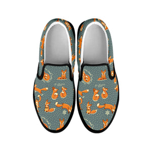 Christmas Fox Pattern Print Black Slip On Shoes