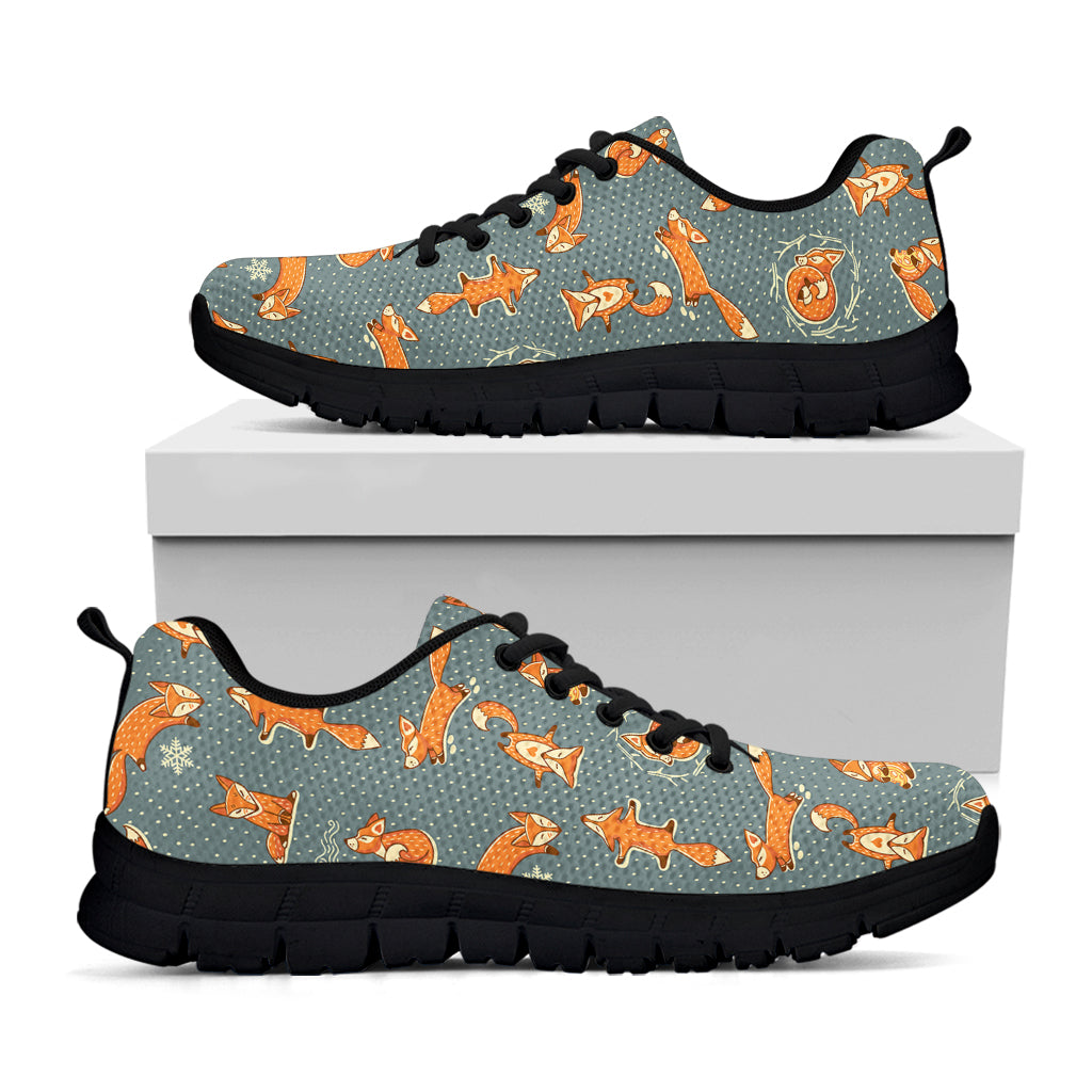 Christmas Fox Pattern Print Black Sneakers