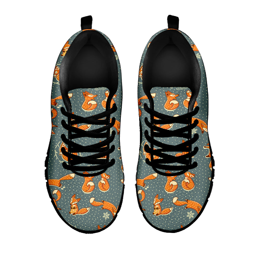 Christmas Fox Pattern Print Black Sneakers